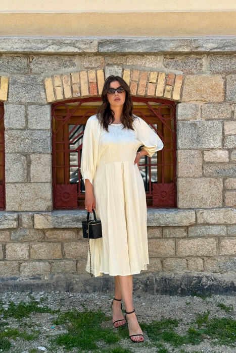 SHINY ONE COLOR WOMAN DRESS CREAM/KREM - 5