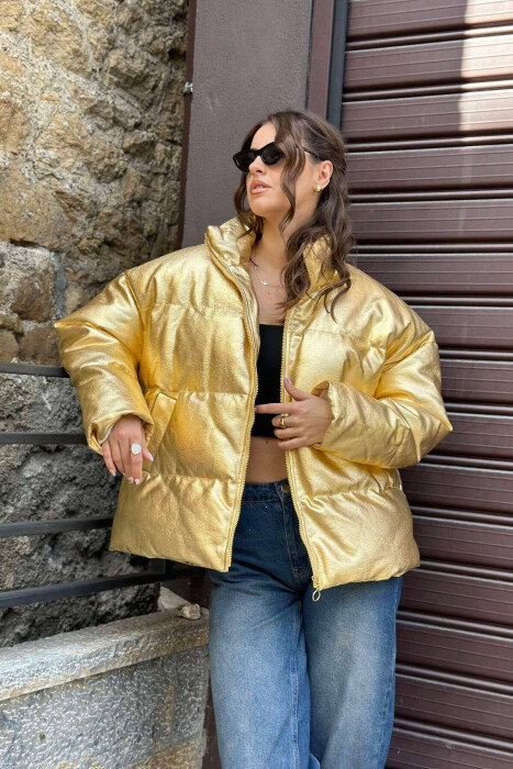 SHINY PUFFER JACKET FOR WOMEN GOLDEN ROD/GOLD - 3