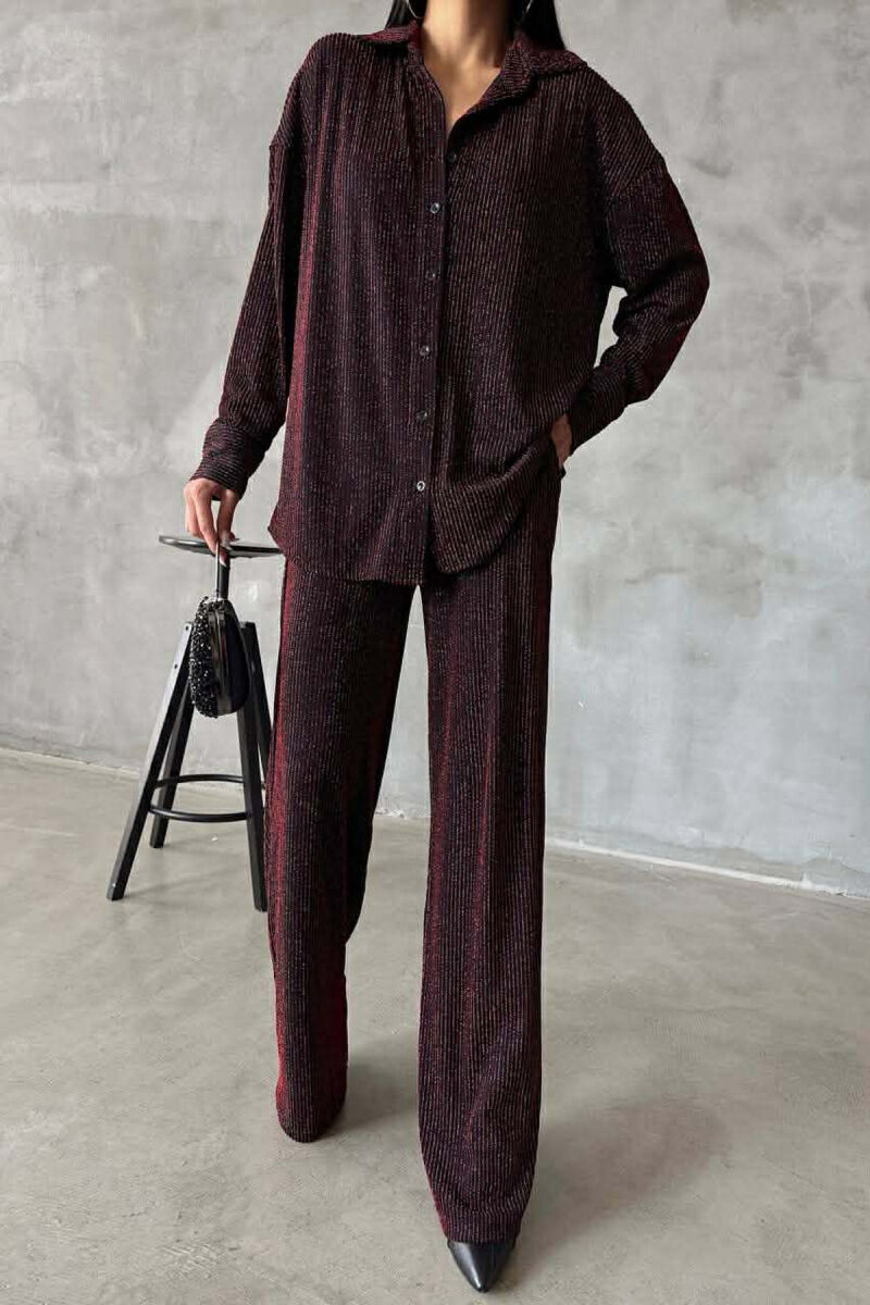SHINY SHIRT + TROUSERS WOMAN TWO PIECE SET BURGUNDY/VISHNJE - 1