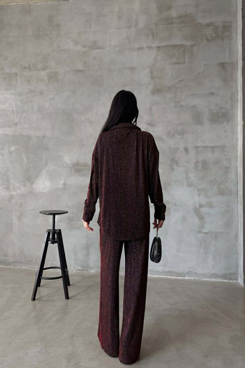 SHINY SHIRT + TROUSERS WOMAN TWO PIECE SET BURGUNDY/VISHNJE - 2