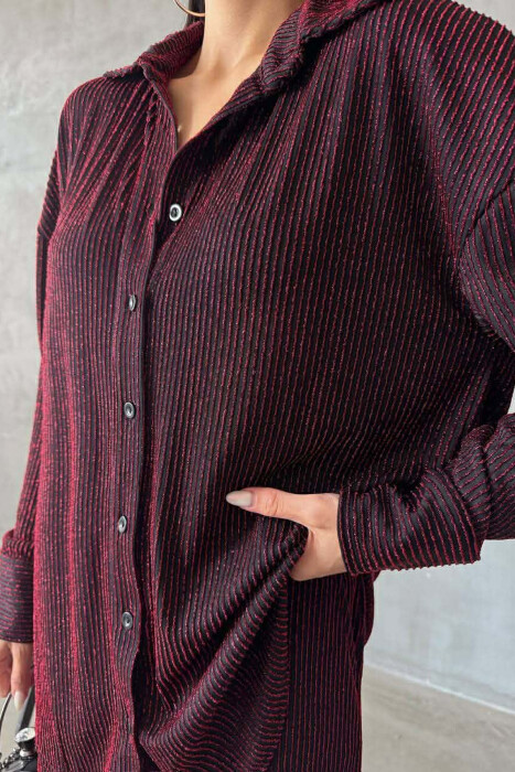 SHINY SHIRT + TROUSERS WOMAN TWO PIECE SET BURGUNDY/VISHNJE - 3