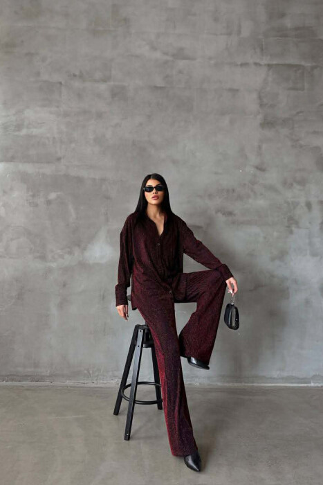 SHINY SHIRT + TROUSERS WOMAN TWO PIECE SET BURGUNDY/VISHNJE - 4