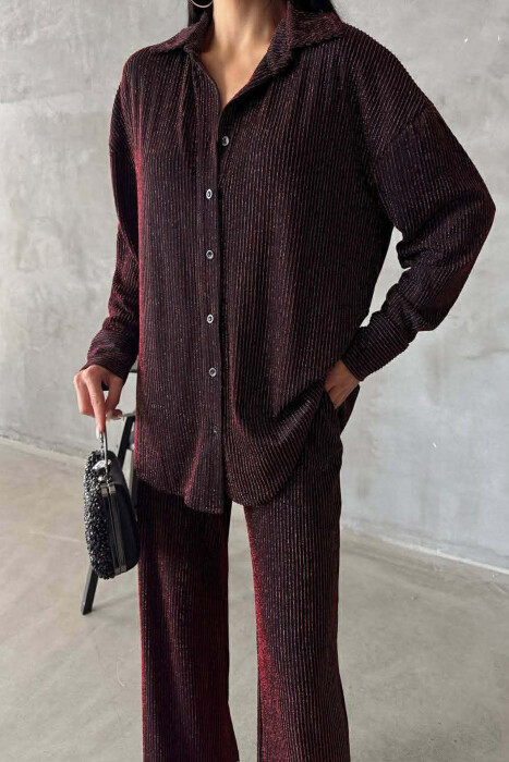 SHINY SHIRT + TROUSERS WOMAN TWO PIECE SET BURGUNDY/VISHNJE - 5