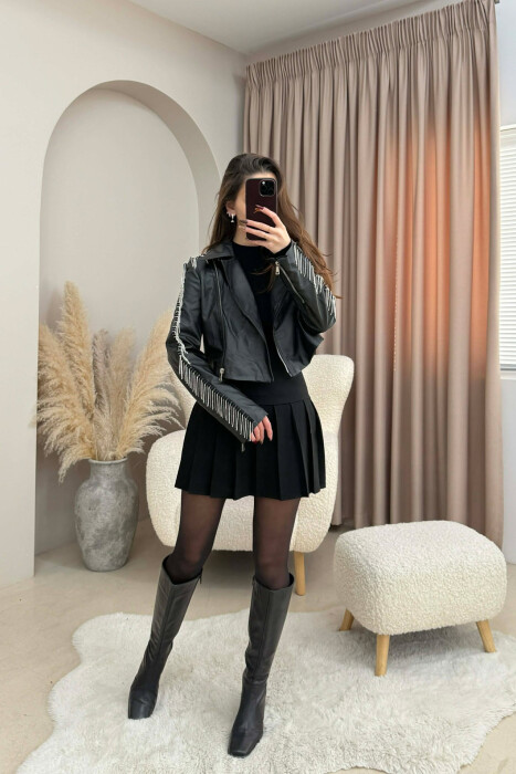 XHAKETE E SHKURTER LEKURE ME DETAJIN E GUREVE PER FEMRA NE NGJYRE TE ZEZE - KLAUDIO FASHION