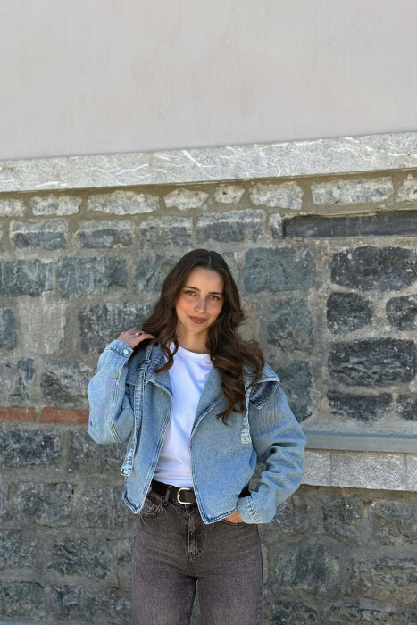 XHAKETE XHINS ME DETAJE GURESH PER FEMRA NE NGJYRE BLU TE ZBARDHUR - KLAUDIO FASHION