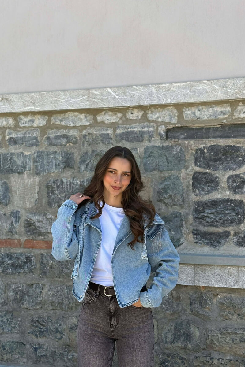 SHINY STONES DETAIL DENIM WOMAN JACKET LIGHTBLUE/BZ - 1