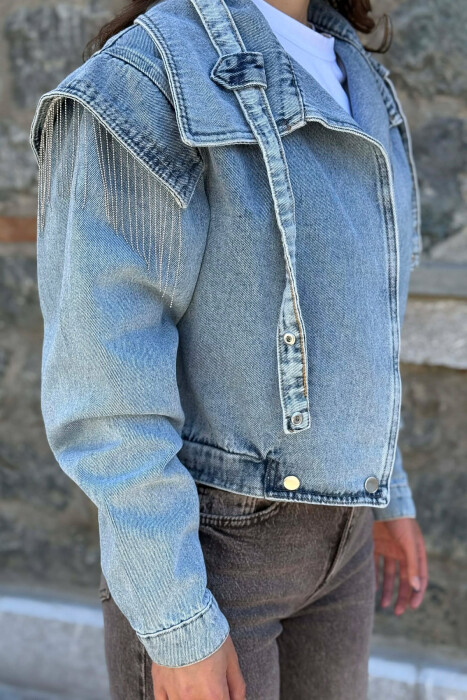 SHINY STONES DETAIL DENIM WOMAN JACKET LIGHTBLUE/BZ - 4