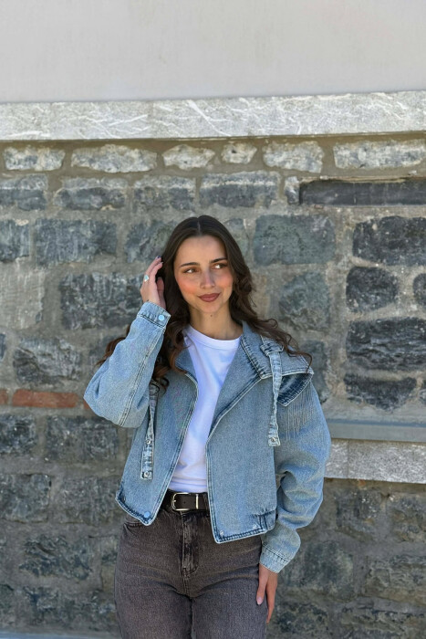 SHINY STONES DETAIL DENIM WOMAN JACKET LIGHTBLUE/BZ - 5