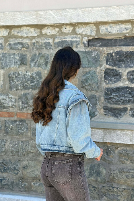 SHINY STONES DETAIL DENIM WOMAN JACKET LIGHTBLUE/BZ - 6