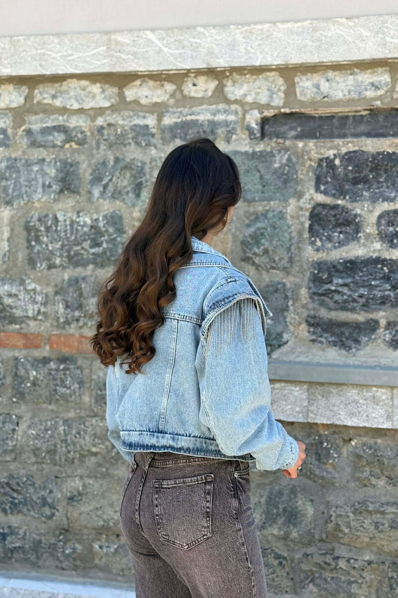 SHINY STONES DETAIL DENIM WOMAN JACKET LIGHTBLUE/BZ - 6