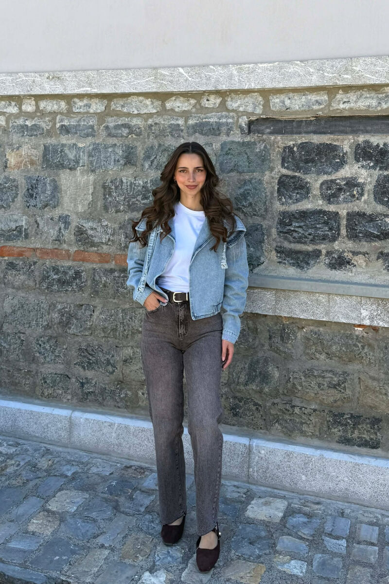 SHINY STONES DETAIL DENIM WOMAN JACKET LIGHTBLUE/BZ - 7