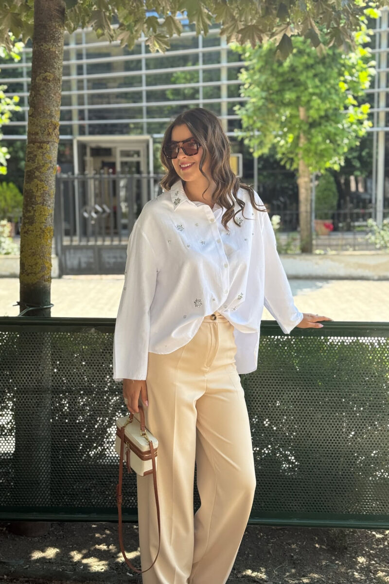SHINY STONES DETAIL ONE COLOR WOMEN SHIRT WHITE-E BARDHE - 2
