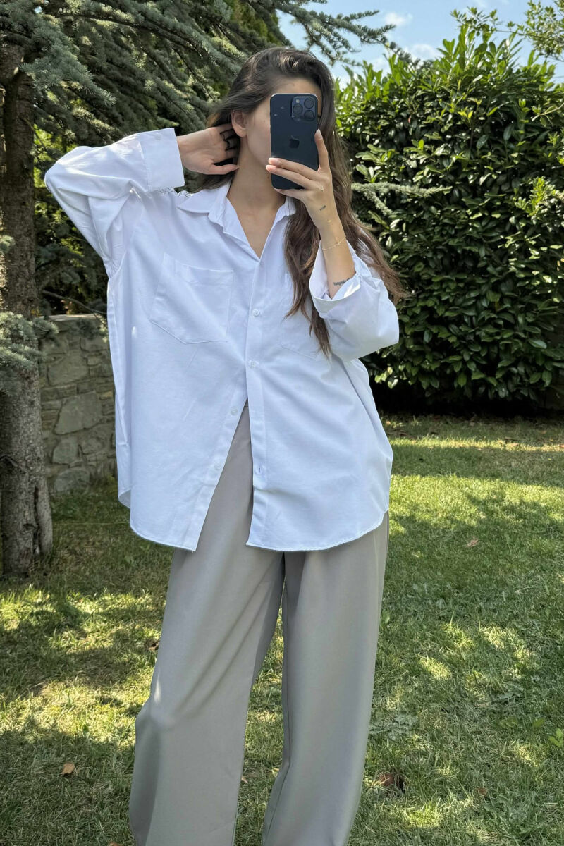 SHINY STONES DETAIL ONE COLOR WOMEN SHIRT WHITE-E BARDHE - 3