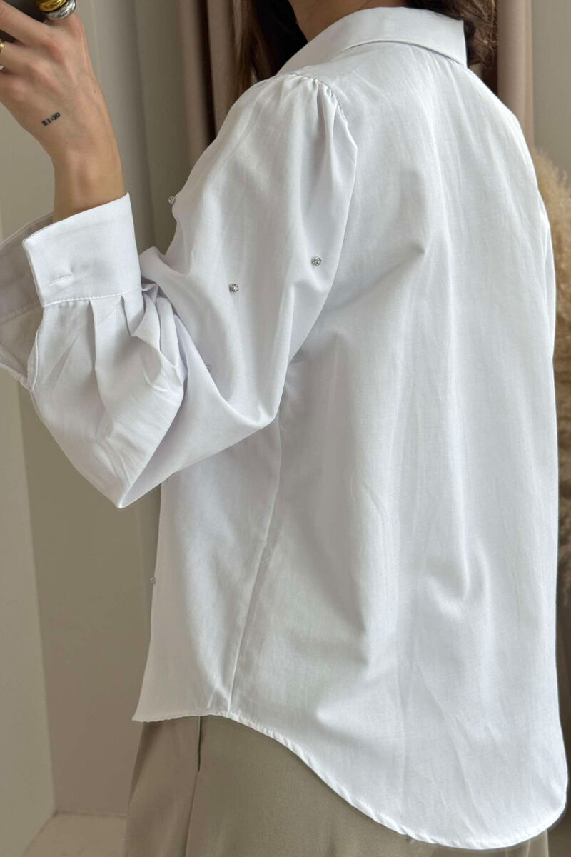 SHINY STONES DETAIL ONE COLOR WOMEN SHIRT WHITE-E BARDHE - 6