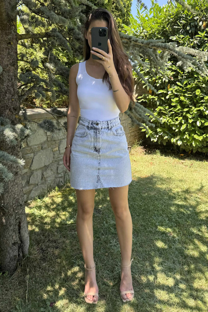 SHINY STONES DETAIL SHORT DENIM WOMEN SKIRT LIGHTBLUE/BZ - 1