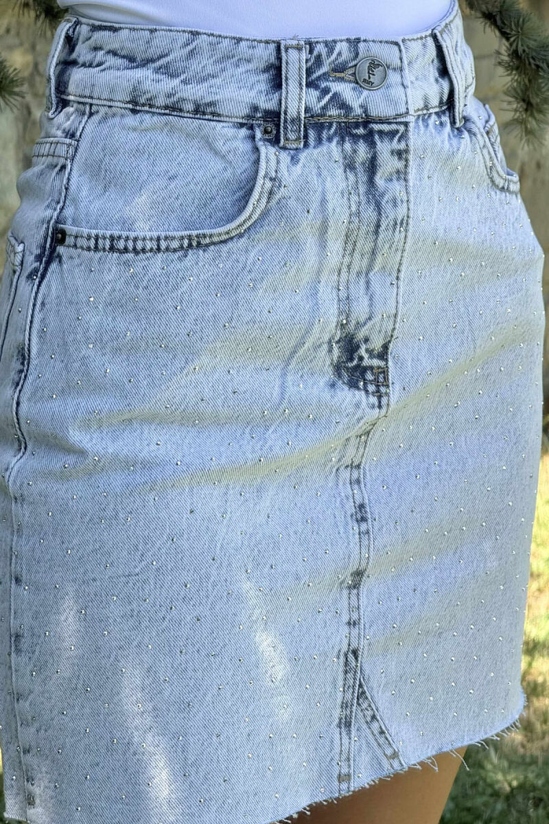 SHINY STONES DETAIL SHORT DENIM WOMEN SKIRT LIGHTBLUE/BZ - 3