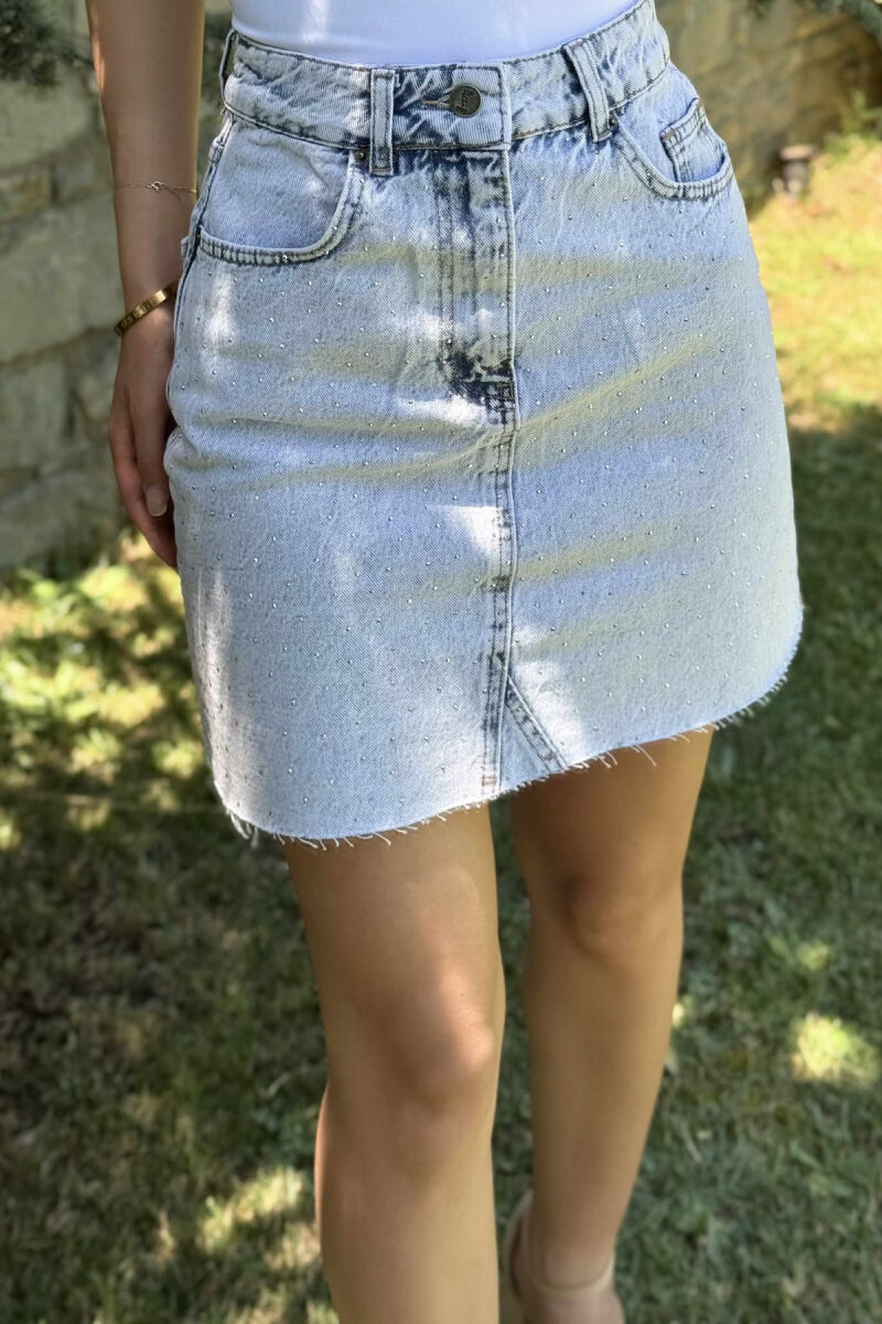 SHINY STONES DETAIL SHORT DENIM WOMEN SKIRT LIGHTBLUE/BZ - 4