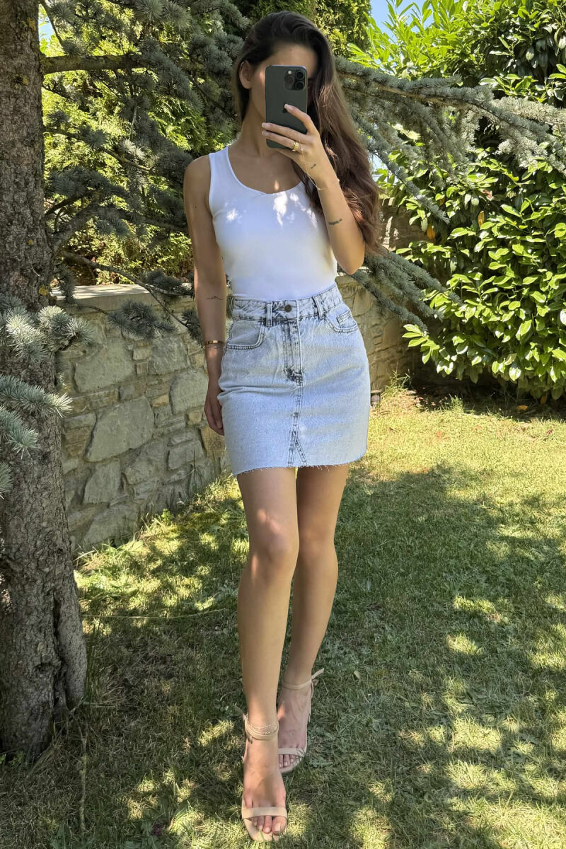 SHINY STONES DETAIL SHORT DENIM WOMEN SKIRT LIGHTBLUE/BZ - 5