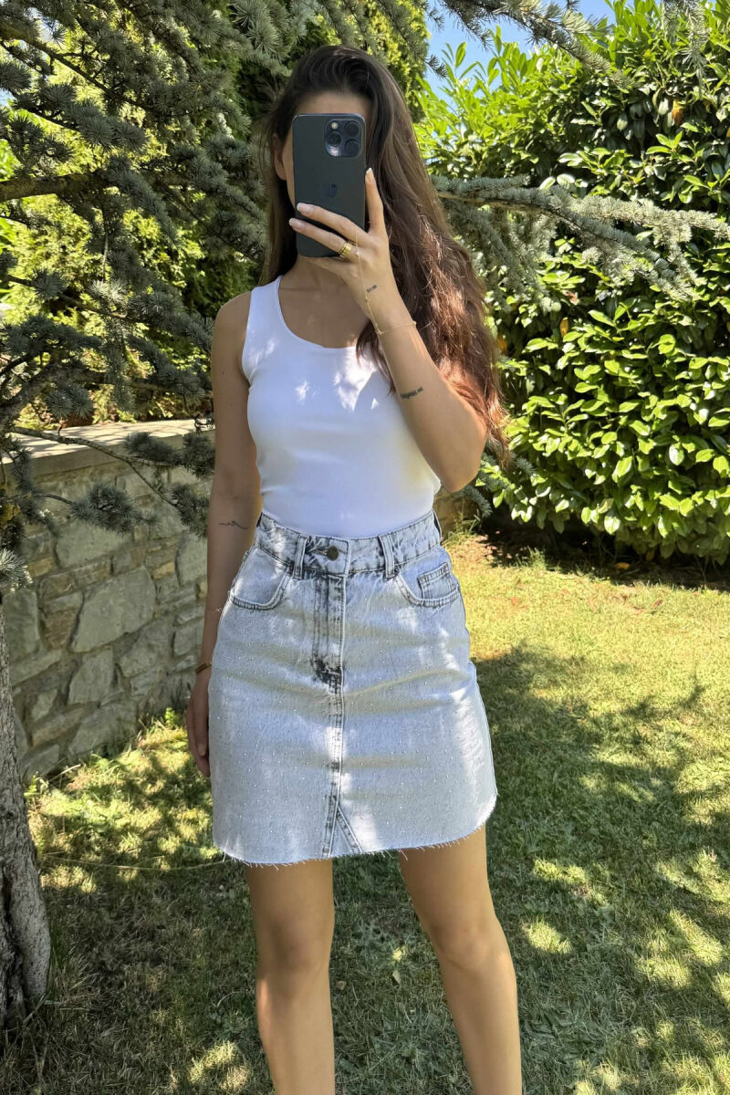 SHINY STONES DETAIL SHORT DENIM WOMEN SKIRT LIGHTBLUE/BZ - 6