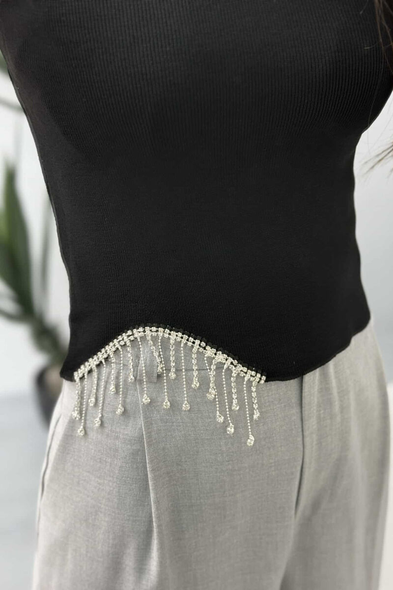 SHINY STONES DETAIL V NECK WOMEN TANK TOP BLACK/ E ZEZE - 3