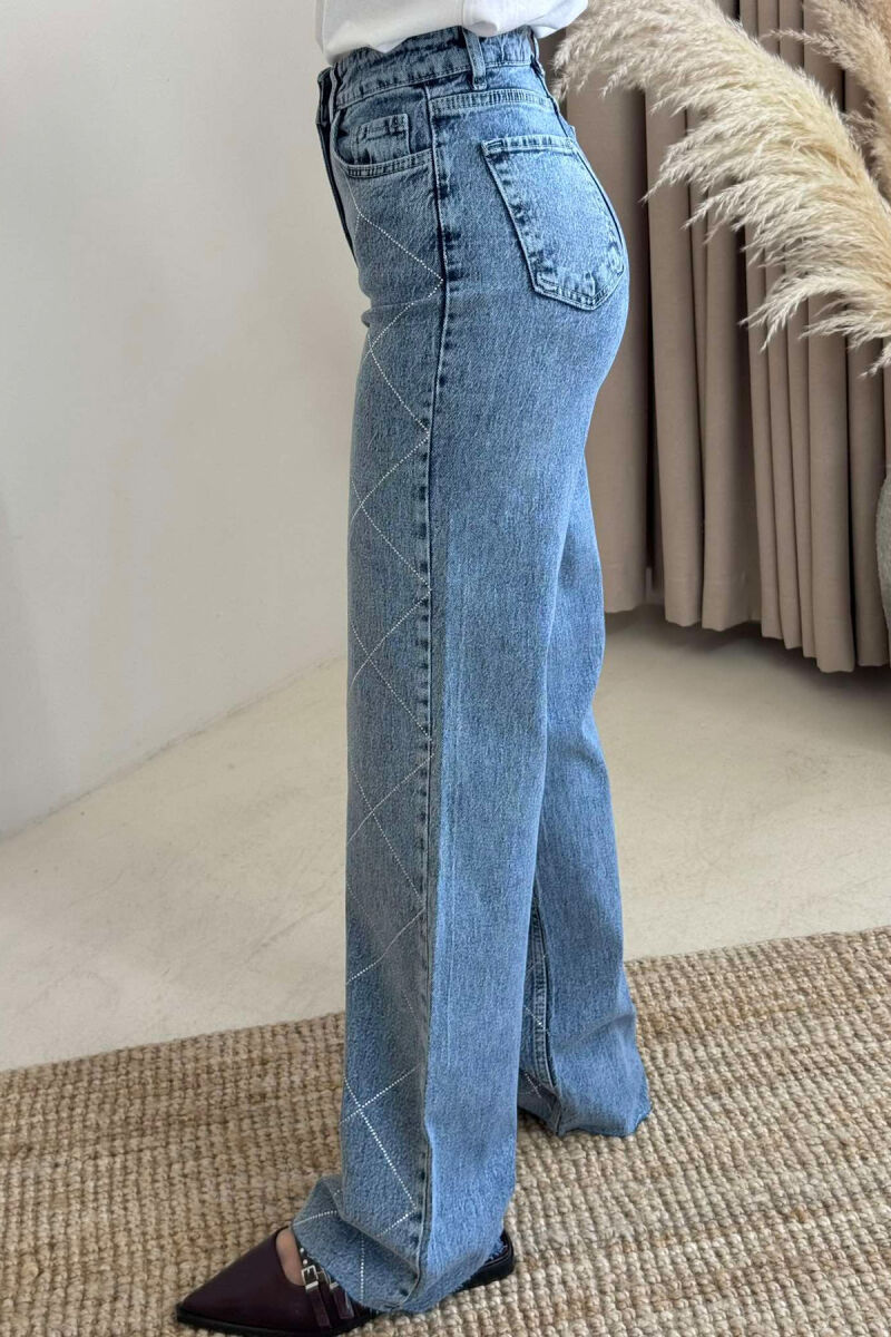 SHINY STONES DETAIL WIDE LEG WOMEN JEANS BLUE/BLU - 4