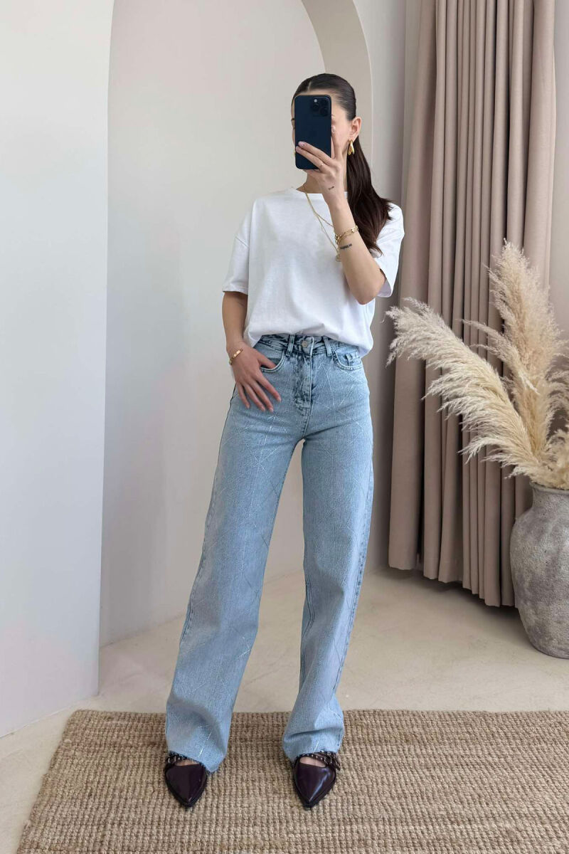 SHINY STONES DETAIL WIDE LEG WOMEN JEANS LIGHTBLUE/BZ - 2
