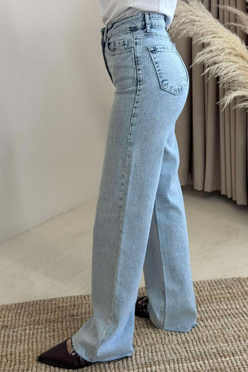 SHINY STONES DETAIL WIDE LEG WOMEN JEANS LIGHTBLUE/BZ - 3