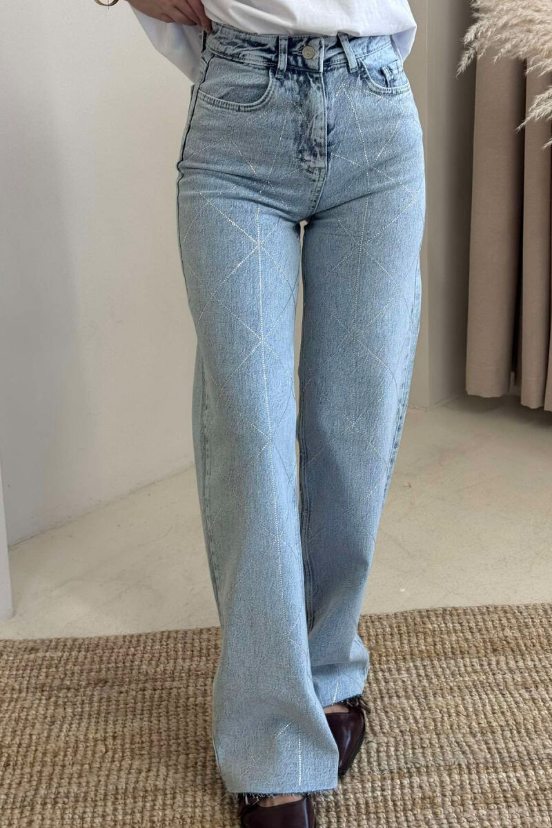 SHINY STONES DETAIL WIDE LEG WOMEN JEANS LIGHTBLUE/BZ - 5