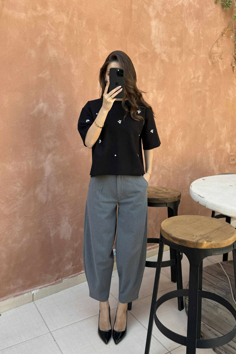 SHINY STONES DETAILS SHORT SLEEVES WOMEN SWEATER BLACK/ E ZEZE - 4