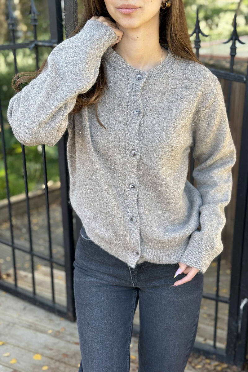 SHINY STONES ONE COLOR WOMEN CARDIGAN LIGHT BROWN/KAZB - 3