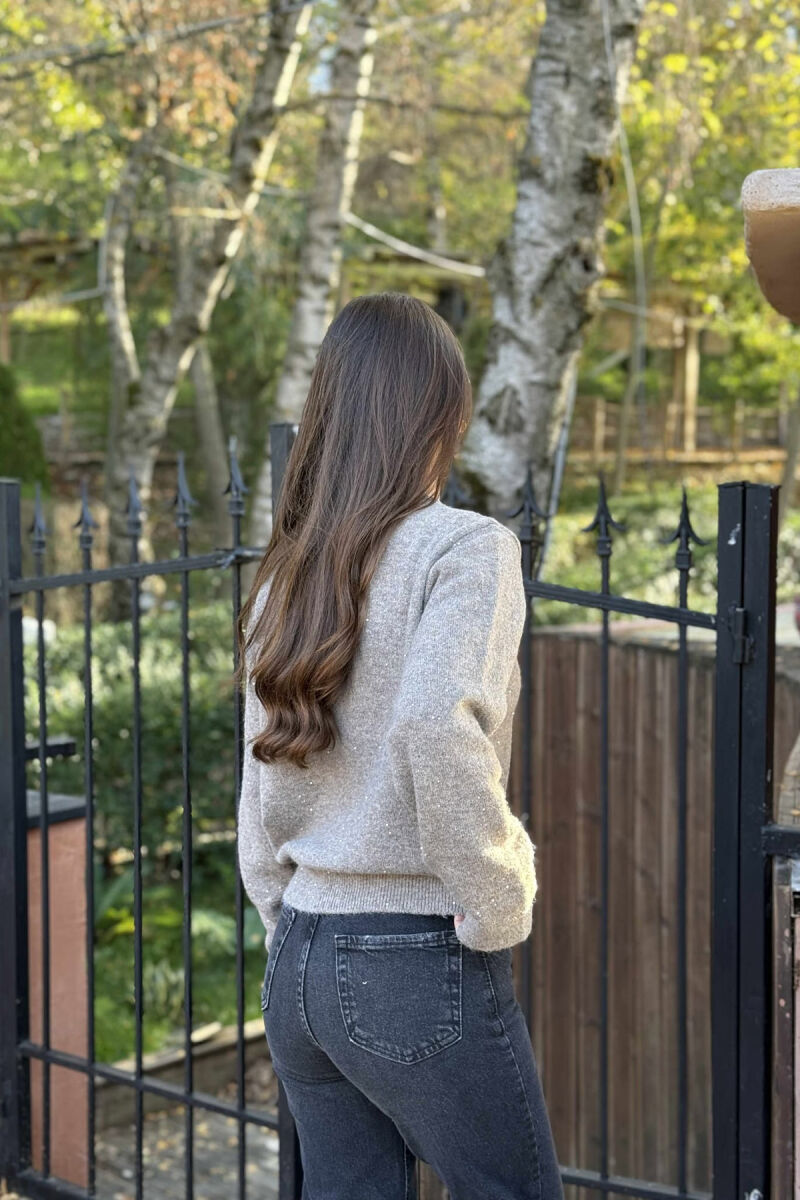 SHINY STONES ONE COLOR WOMEN CARDIGAN LIGHT BROWN/KAZB - 4