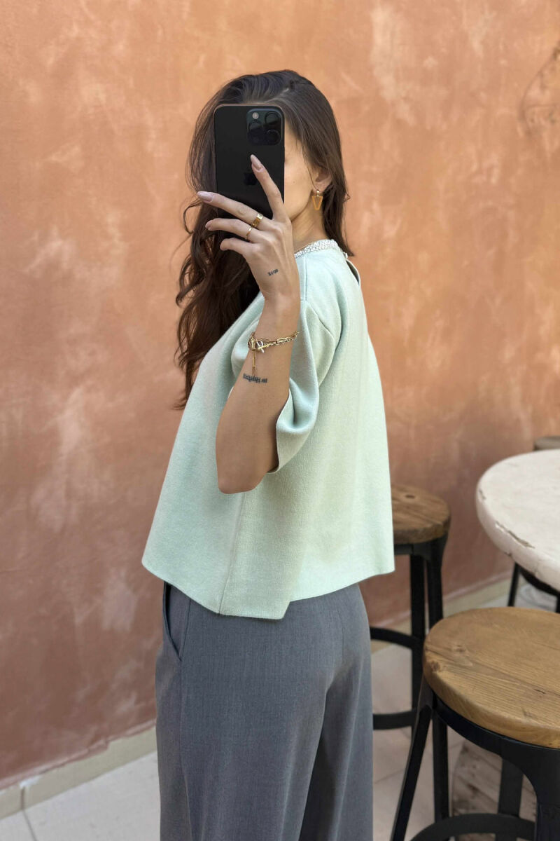 SHINY STONES SHORT SLEEVES WOMEN SWEATER MINT/MENTE - 4