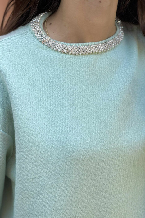 SHINY STONES SHORT SLEEVES WOMEN SWEATER MINT/MENTE - 5