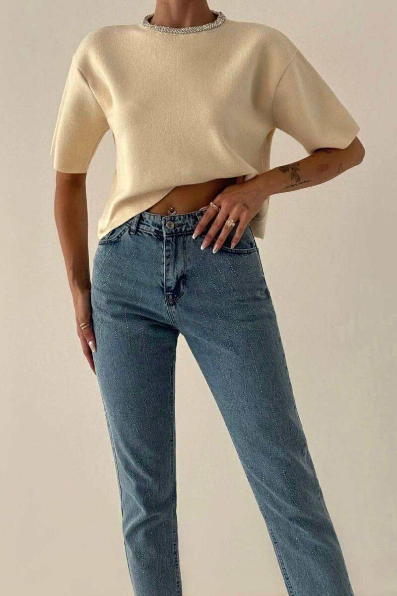 SHINY STONES SHORT SLEEVES WOMEN SWEATER YELLOW/E VERDHE - 1