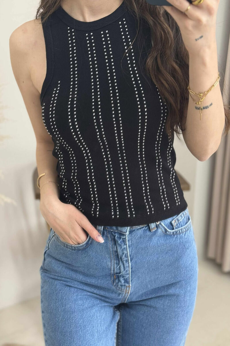 SHINY STONES WOMEN TANK TOP IN BLACK COLOR - 3