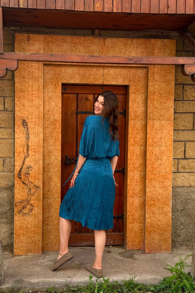 SHINY V-NECK WOMAN DRESS BLUE STONE/GK - 2