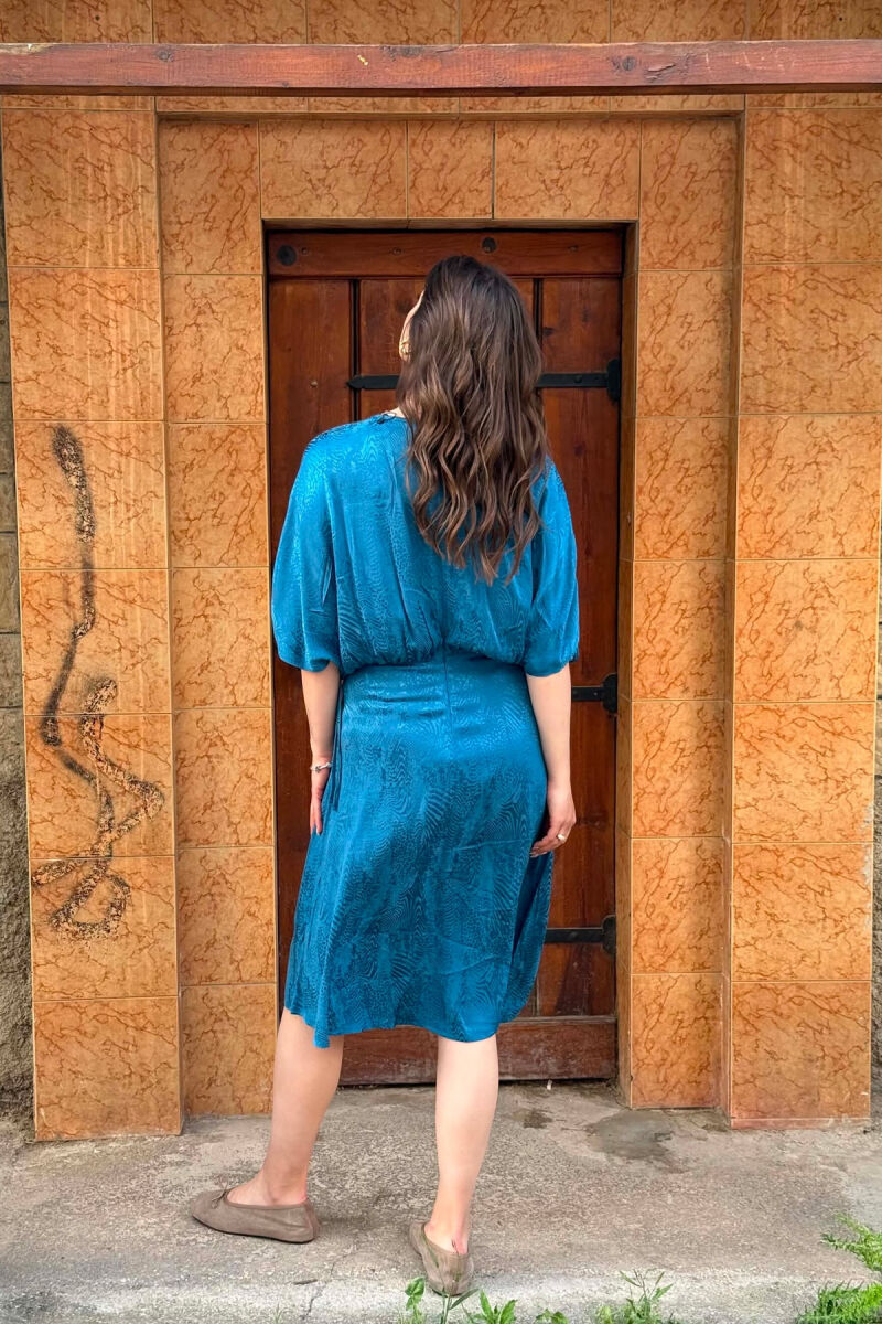 SHINY V-NECK WOMAN DRESS BLUE STONE/GK - 6