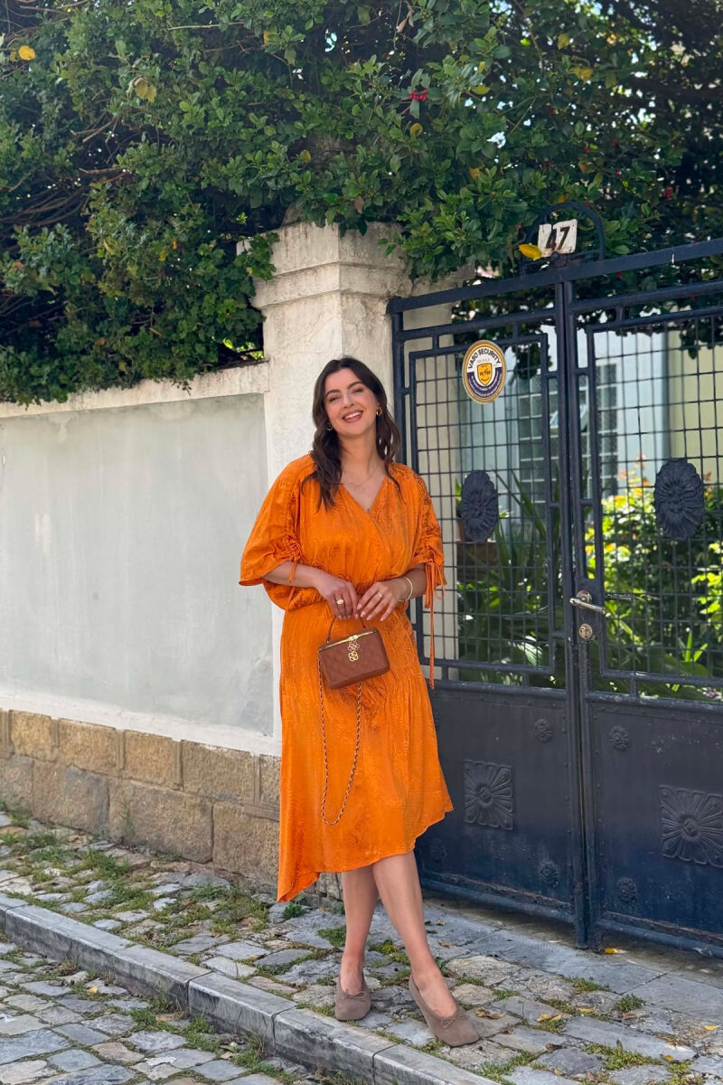 SHINY V-NECK WOMAN DRESS ORANGE/PORTOKALLI - 1