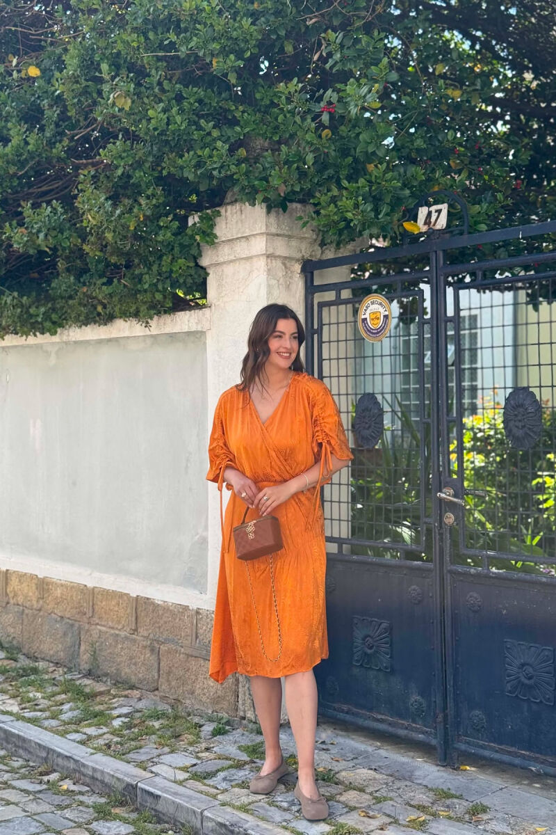 SHINY V-NECK WOMAN DRESS ORANGE/PORTOKALLI - 4
