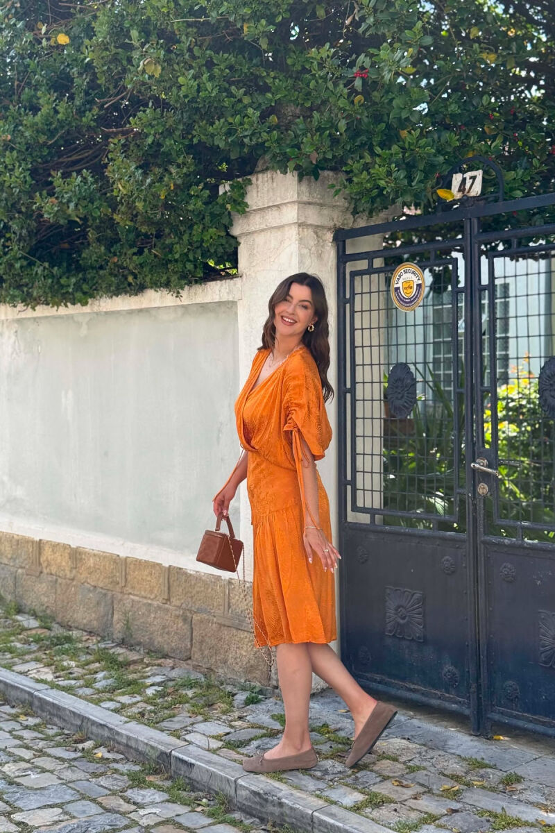 SHINY V-NECK WOMAN DRESS ORANGE/PORTOKALLI - 5