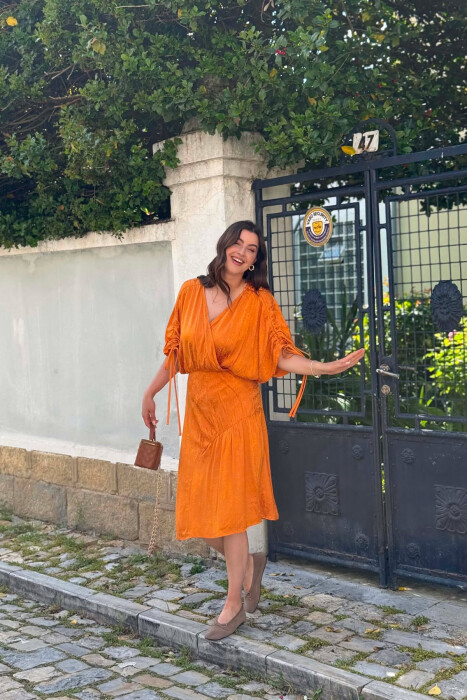SHINY V-NECK WOMAN DRESS ORANGE/PORTOKALLI - 6