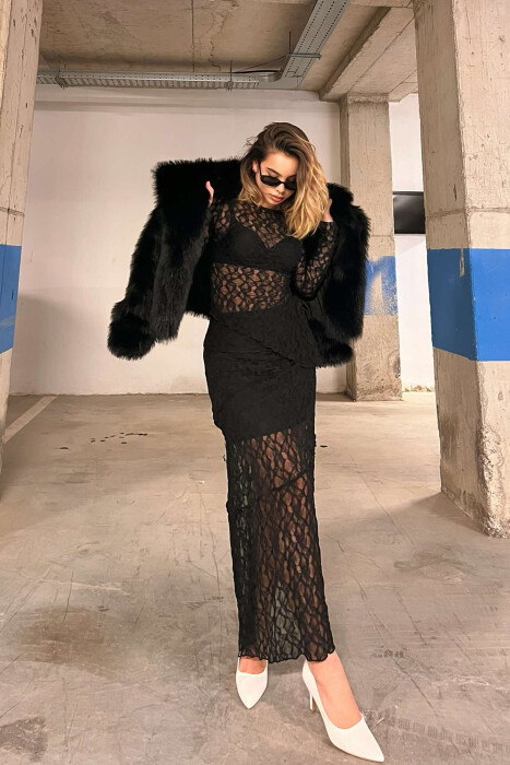 SHIRT+SKIRT LACE WOMEN SET IN BLACK COLOR - 6