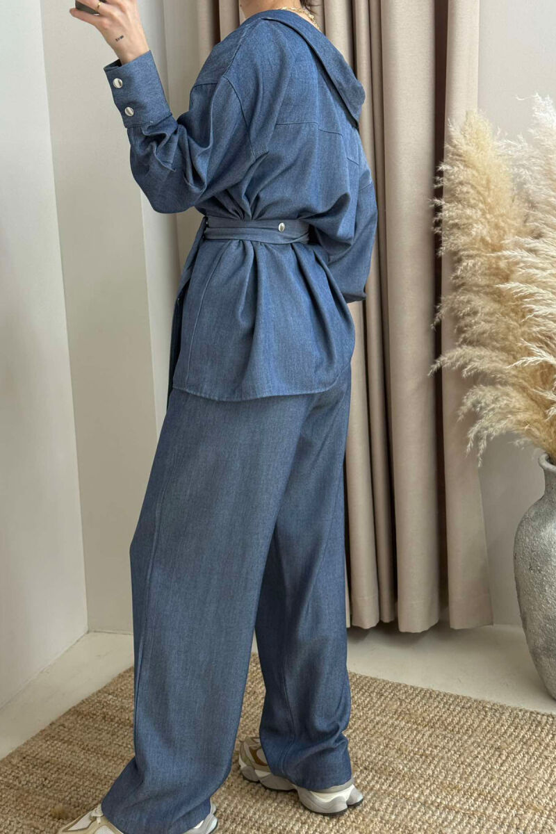 SHIRT+TROUSERS LACING ELASTIC WAIST WOMEN SET IN LIGHTBLUE COLOR - 6