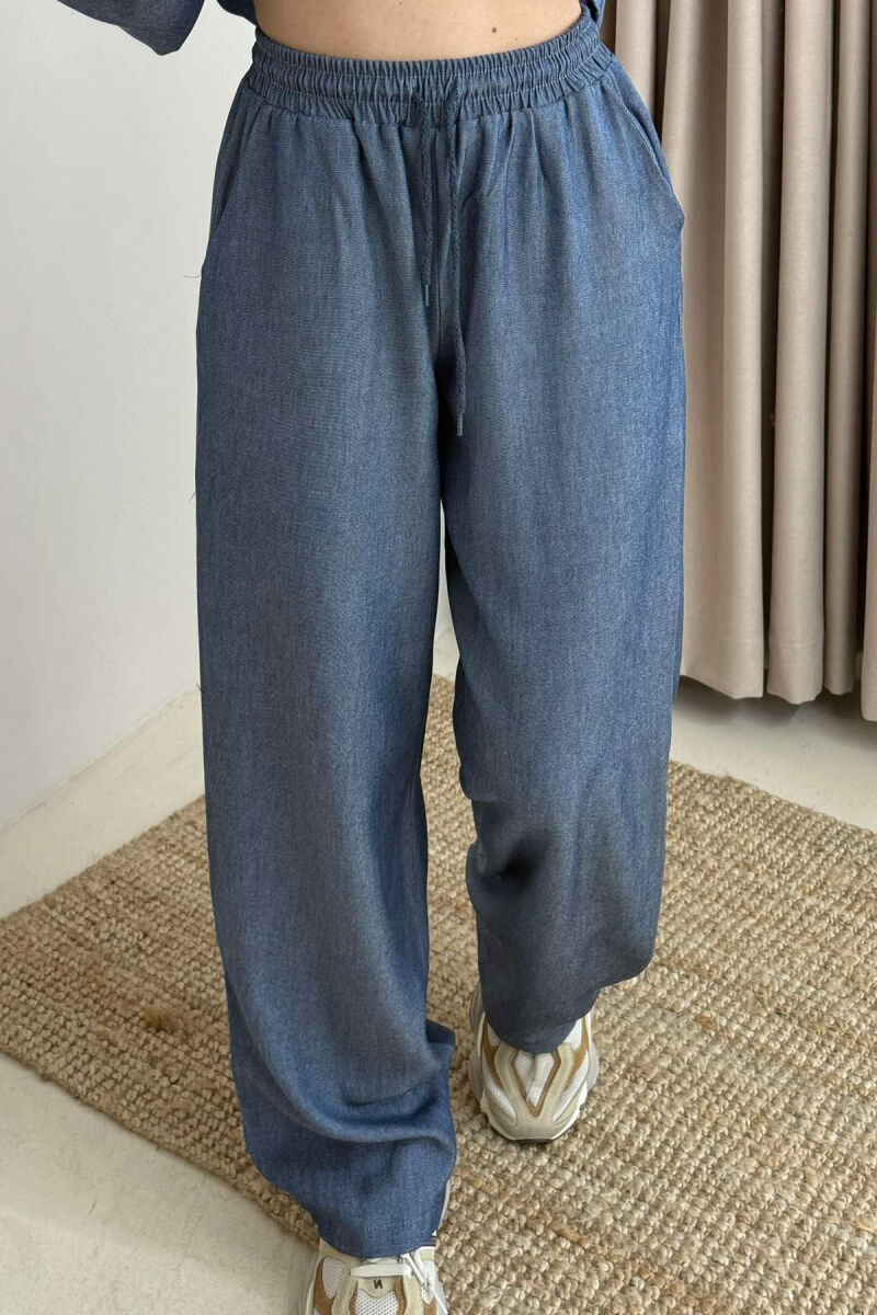 SHIRT+TROUSERS LACING ELASTIC WAIST WOMEN SET IN LIGHTBLUE COLOR - 7