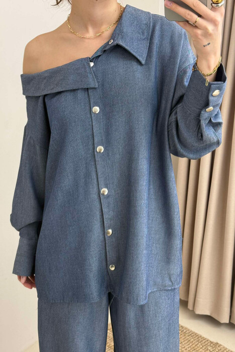 SHIRT+TROUSERS LACING ELASTIC WAIST WOMEN SET IN LIGHTBLUE COLOR - 8