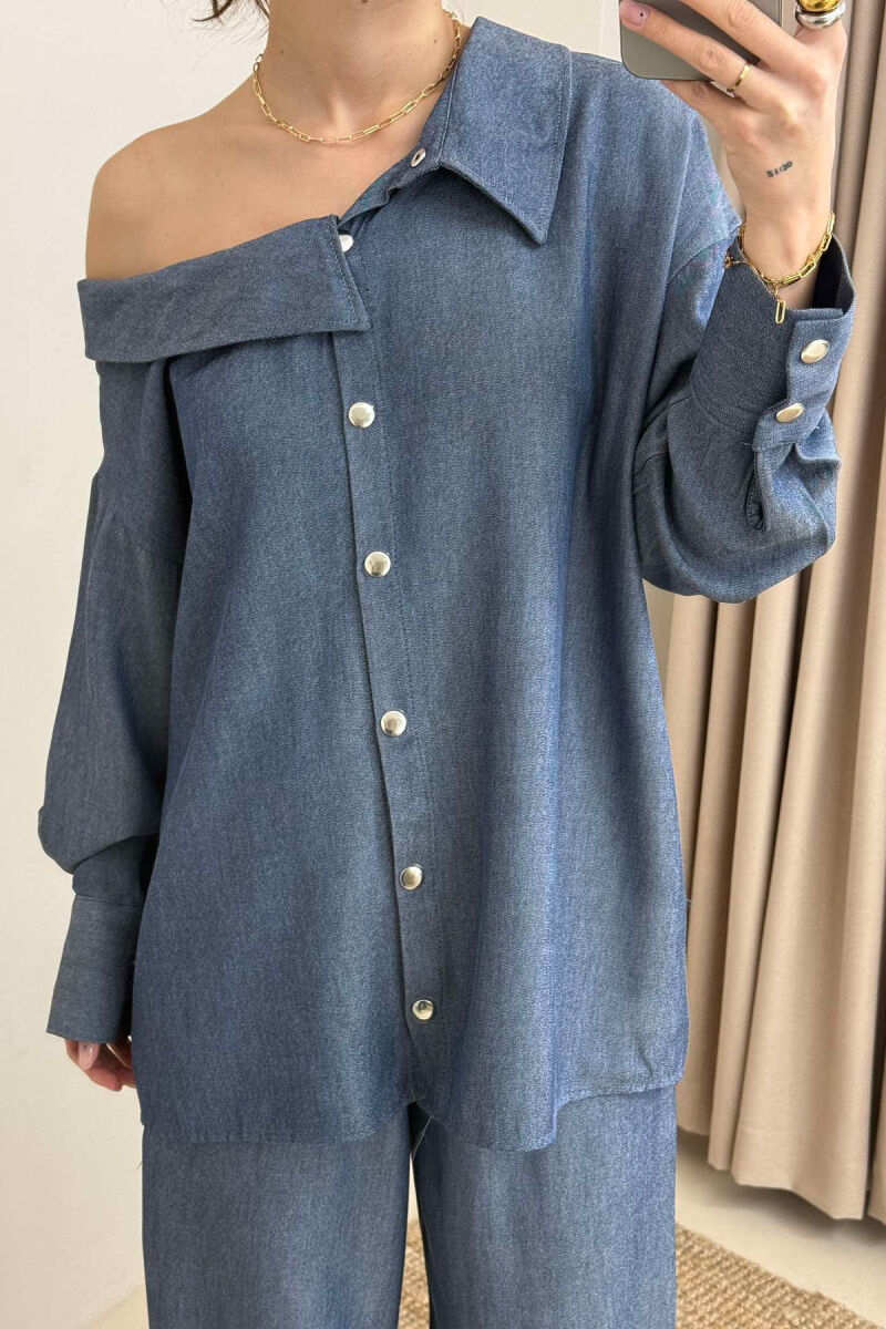 SHIRT+TROUSERS LACING ELASTIC WAIST WOMEN SET IN LIGHTBLUE COLOR - 8