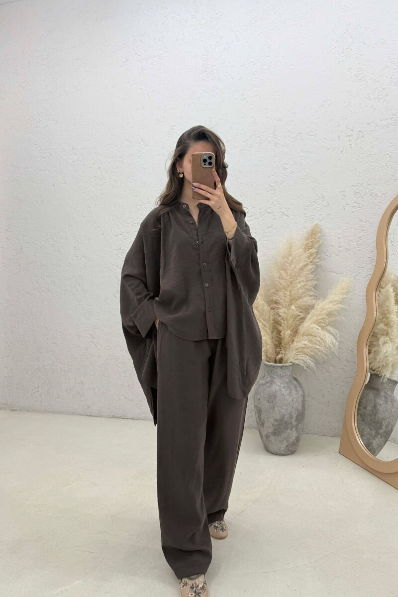 SHIRT + TROUSERS WOMAN SET BROWN/KAFE - 1