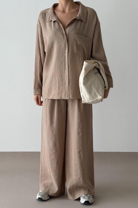 SHIRT+TROUSERS WOMEN SET IN BEIGE COLOR 