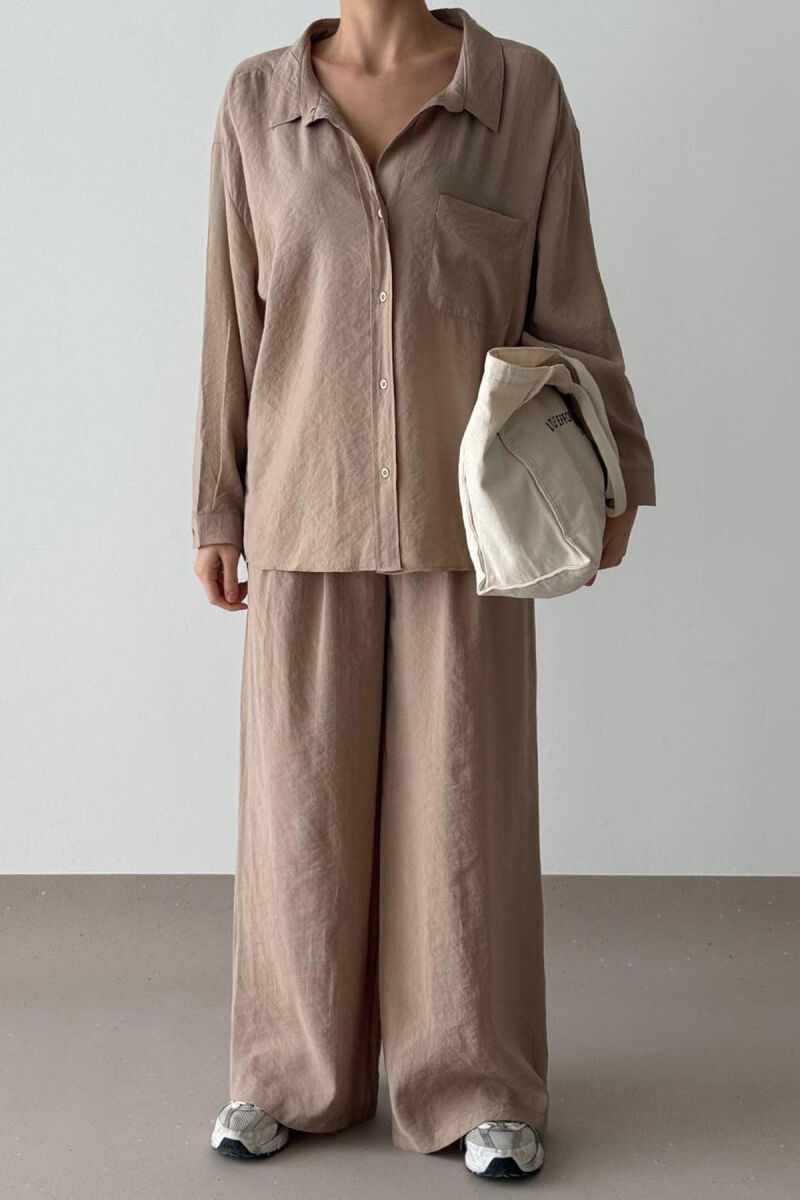 SHIRT+TROUSERS WOMEN SET IN BEIGE COLOR - 1