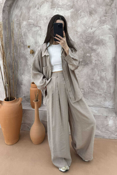 SHIRT+TROUSERS WOMEN SET IN BEIGE COLOR 